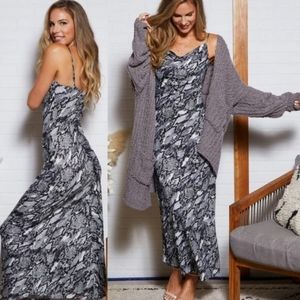 Snakeskin Print Cowl Neck Maxi Slip Dress